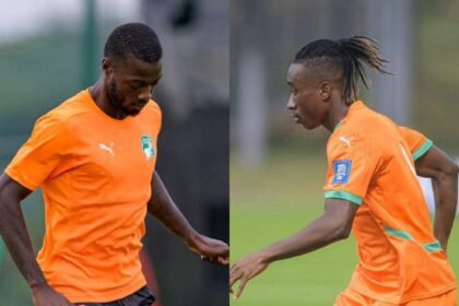 performance: Un graphique d'annonce officielle de la Fédération Ivoirienne de Football en mars 2026, détaillant la convocation de Nicolas Pépé en remplacement de Yan Diomandé, forfait sur blessure, avant les matchs amicaux contre la Corée du Sud et l'Écosse.